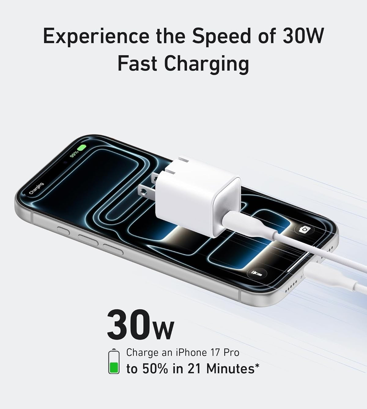 30W PIQ 3.0 Foldable iPhone Charger Fast Charging for iPhone 17/16 Series, Galaxy, iPad, Compatible with MagSafe